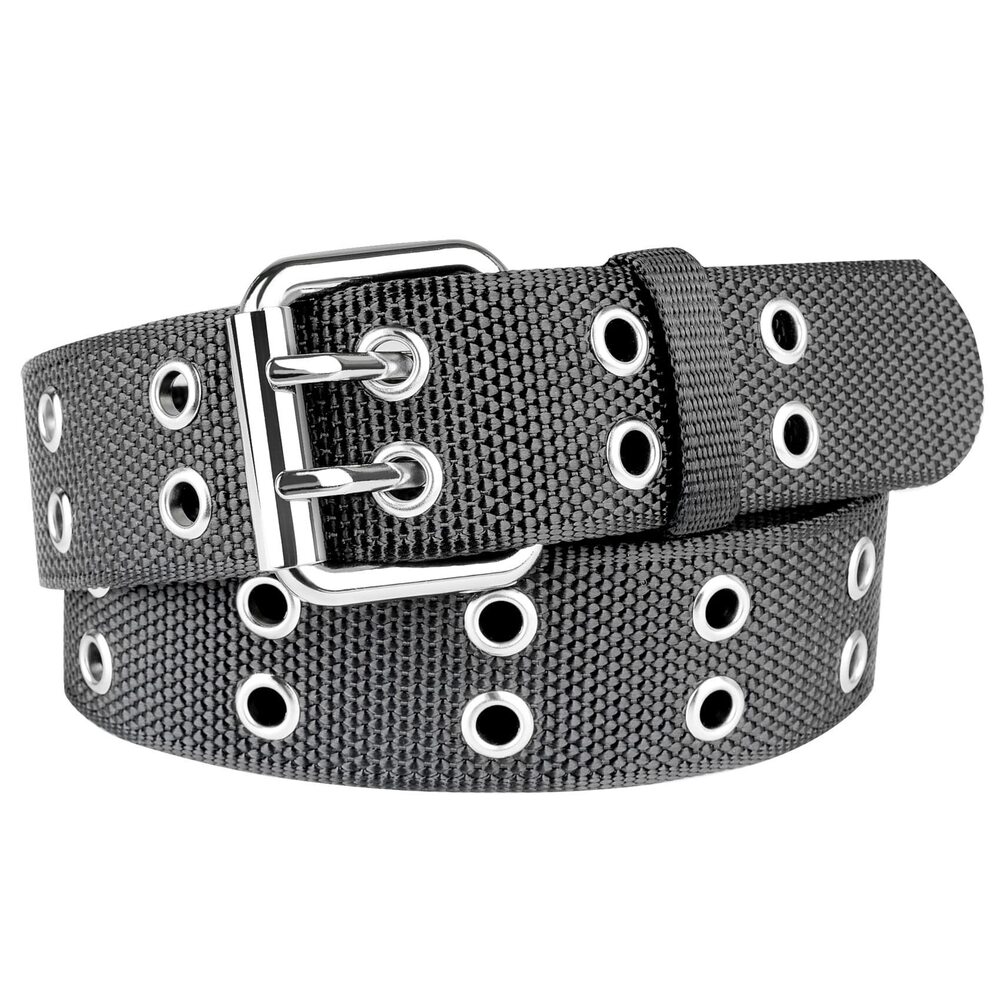 8547 Plus Size 47'' Grommet Belt Double Prong Punk Belts Gray For Women Men